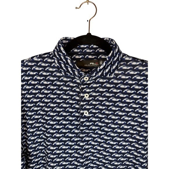 RLX Men's Performance Golf Polo, Navy Blue, Bugatti All Over Design, Size Small - Picture 5 of 10